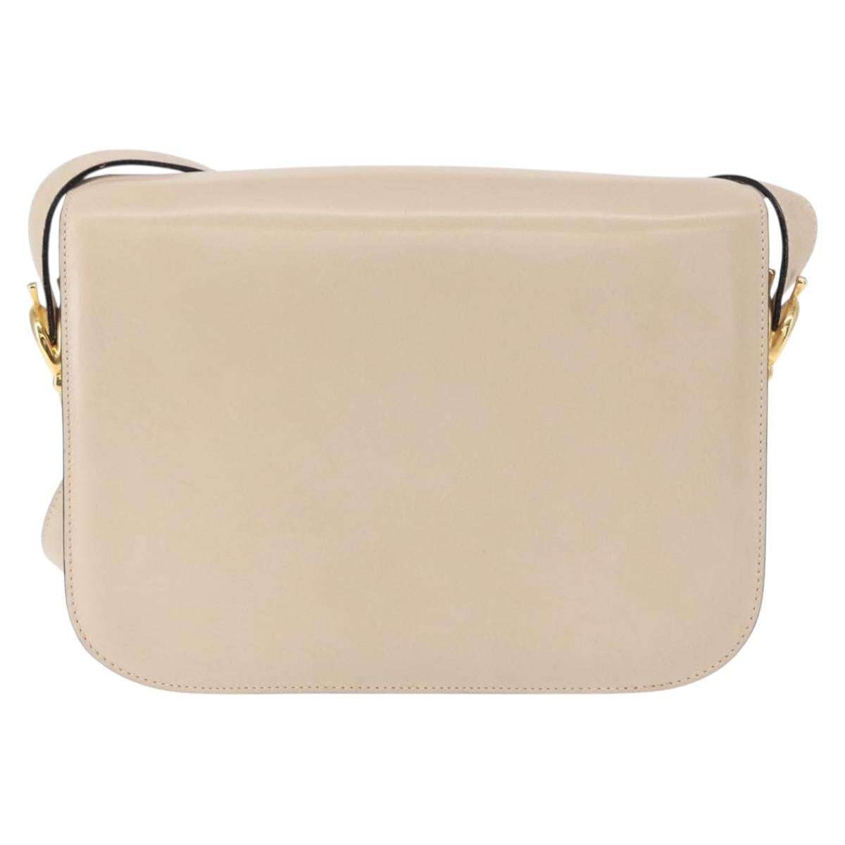 CELINE Horse Carriage Shoulder Bag Leather Cream Gold Auth ki6167