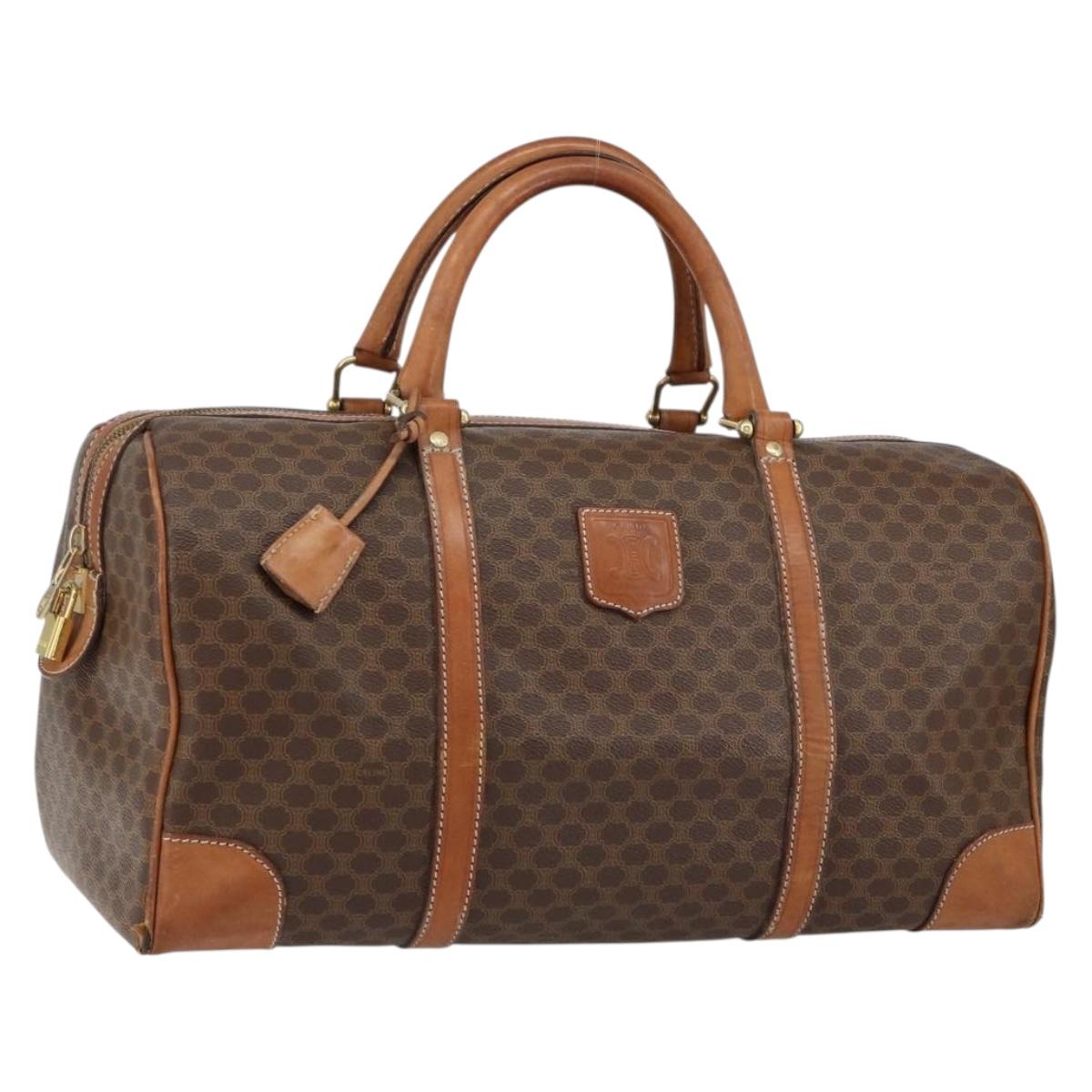 CELINE Macadam Canvas Boston Bag PVC Brown Gold Auth ki6169