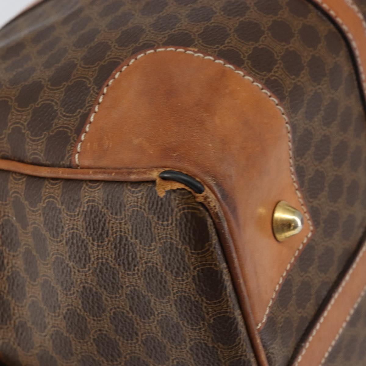 CELINE Macadam Canvas Boston Bag PVC Brown Gold Auth ki6169