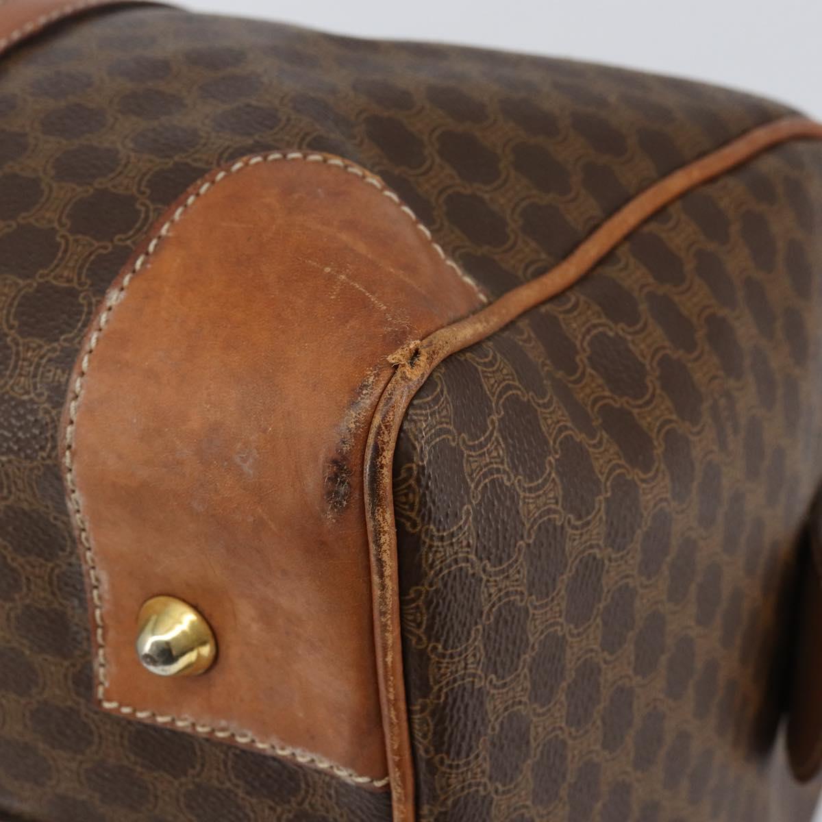 CELINE Macadam Canvas Boston Bag PVC Brown Gold Auth ki6169
