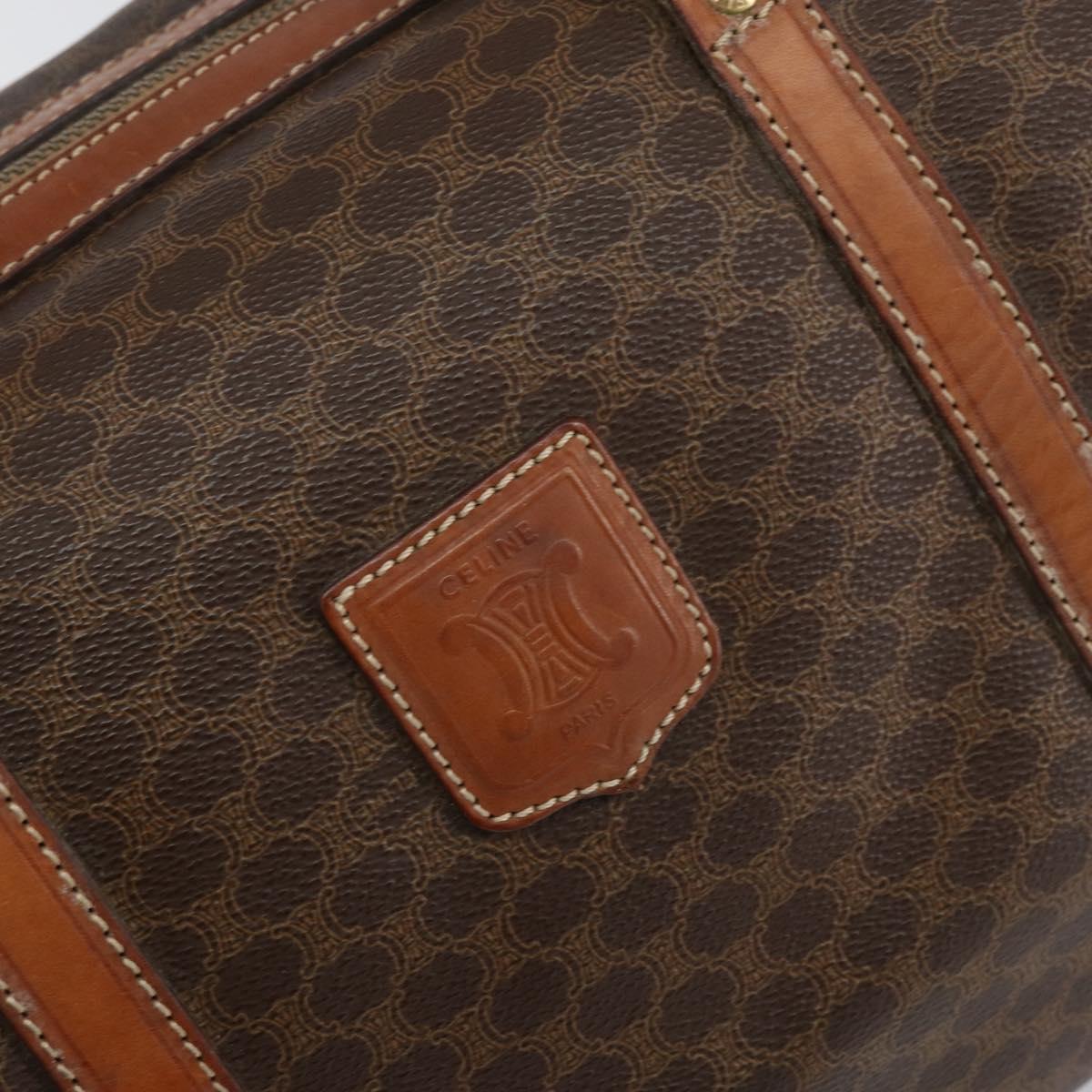 CELINE Macadam Canvas Boston Bag PVC Brown Gold Auth ki6169