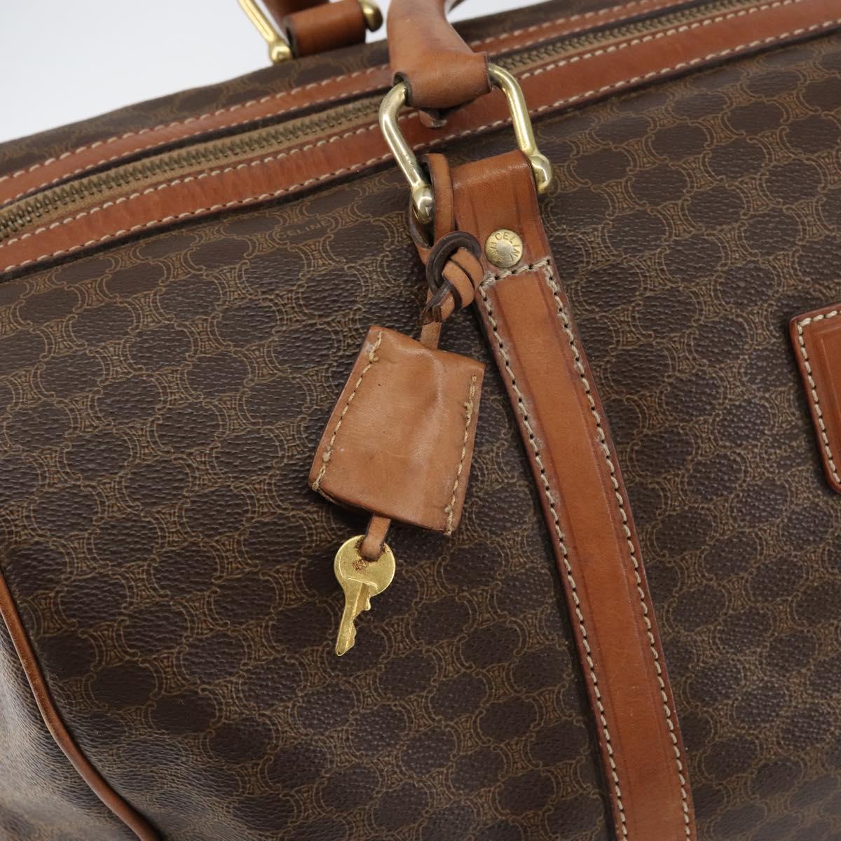 CELINE Macadam Canvas Boston Bag PVC Brown Gold Auth ki6169