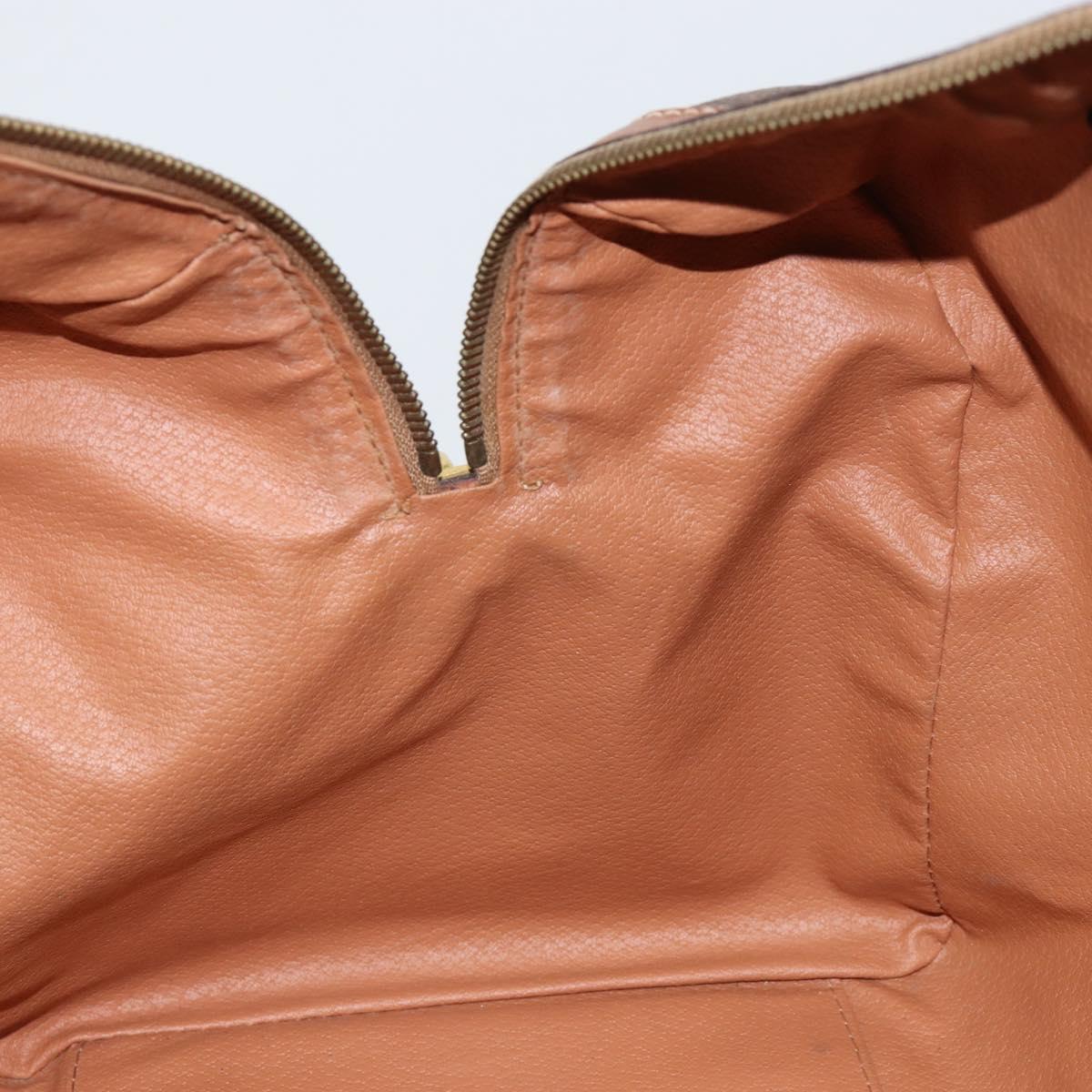 CELINE Macadam Canvas Boston Bag PVC Brown Gold Auth ki6169