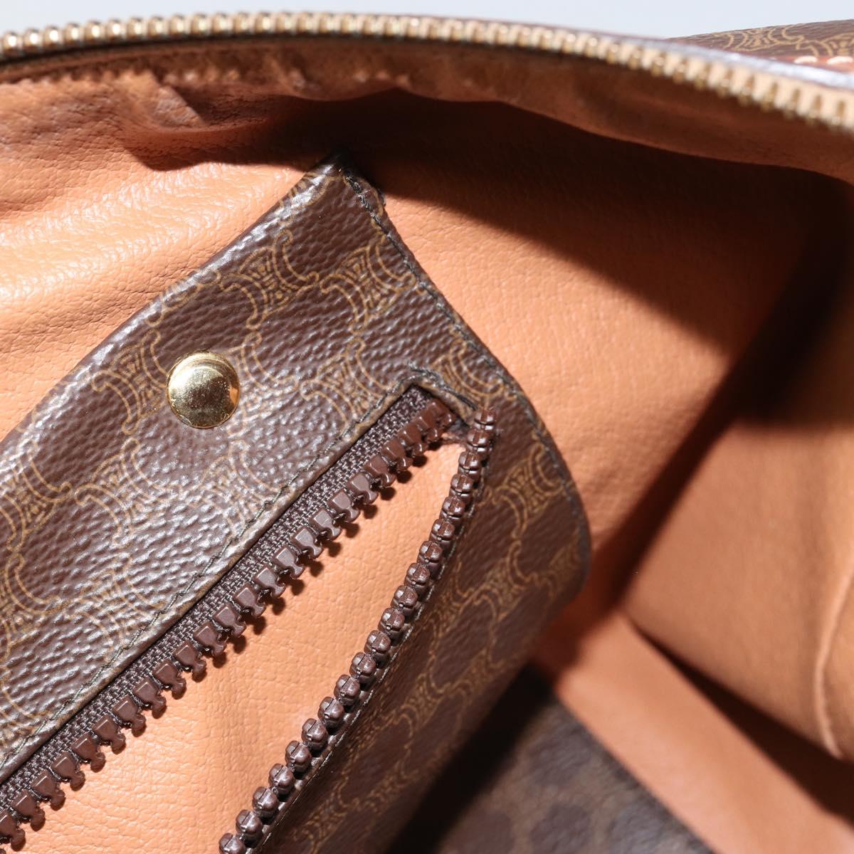 CELINE Macadam Canvas Boston Bag PVC Brown Gold Auth ki6169