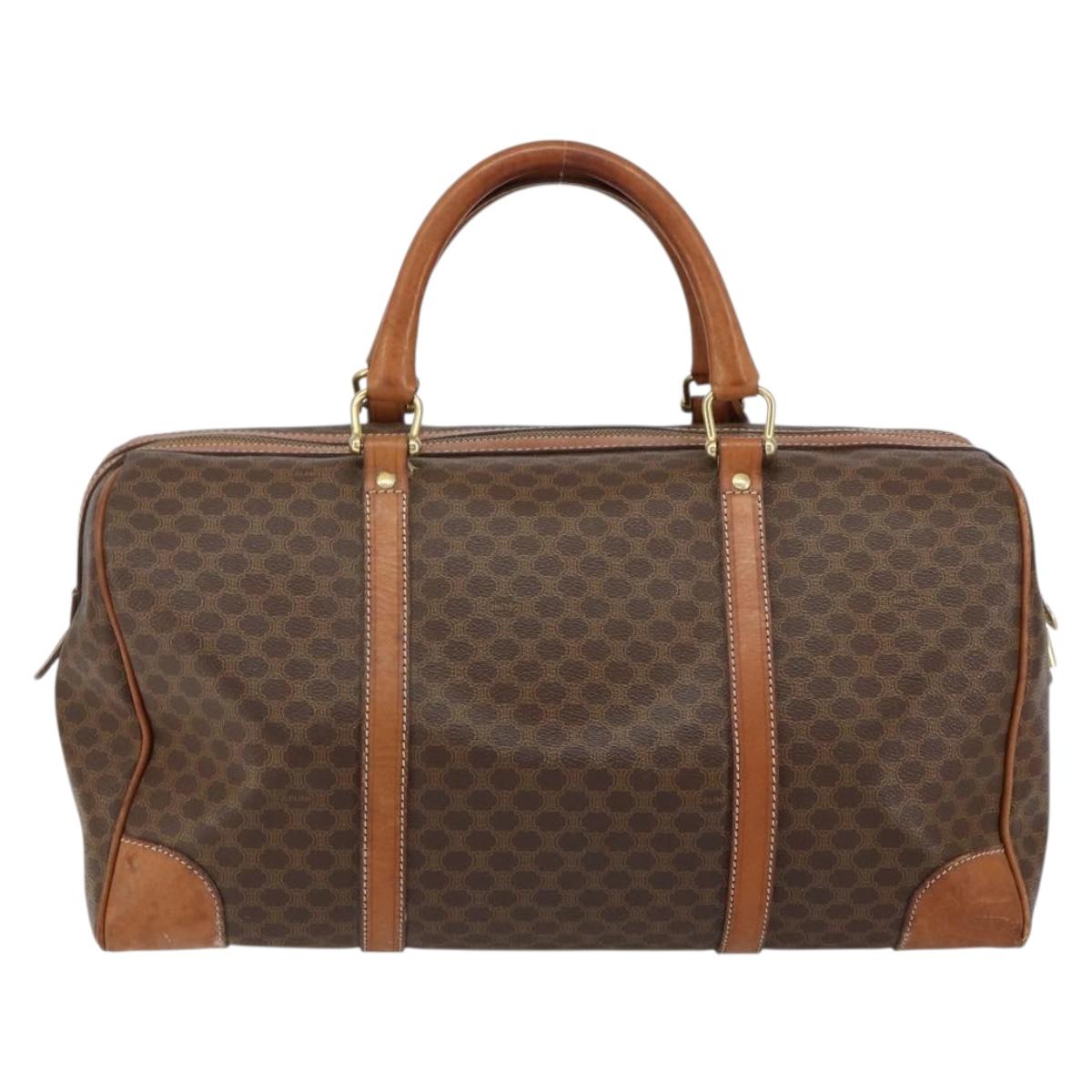 CELINE Macadam Canvas Boston Bag PVC Brown Gold Auth ki6169