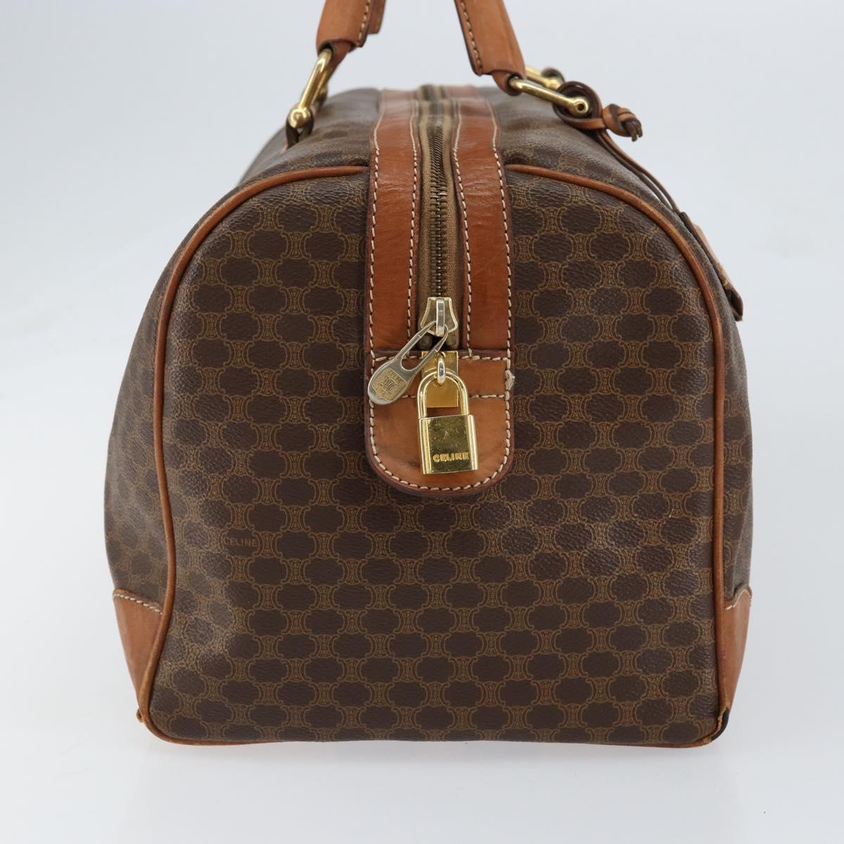 CELINE Macadam Canvas Boston Bag PVC Brown Gold Auth ki6169
