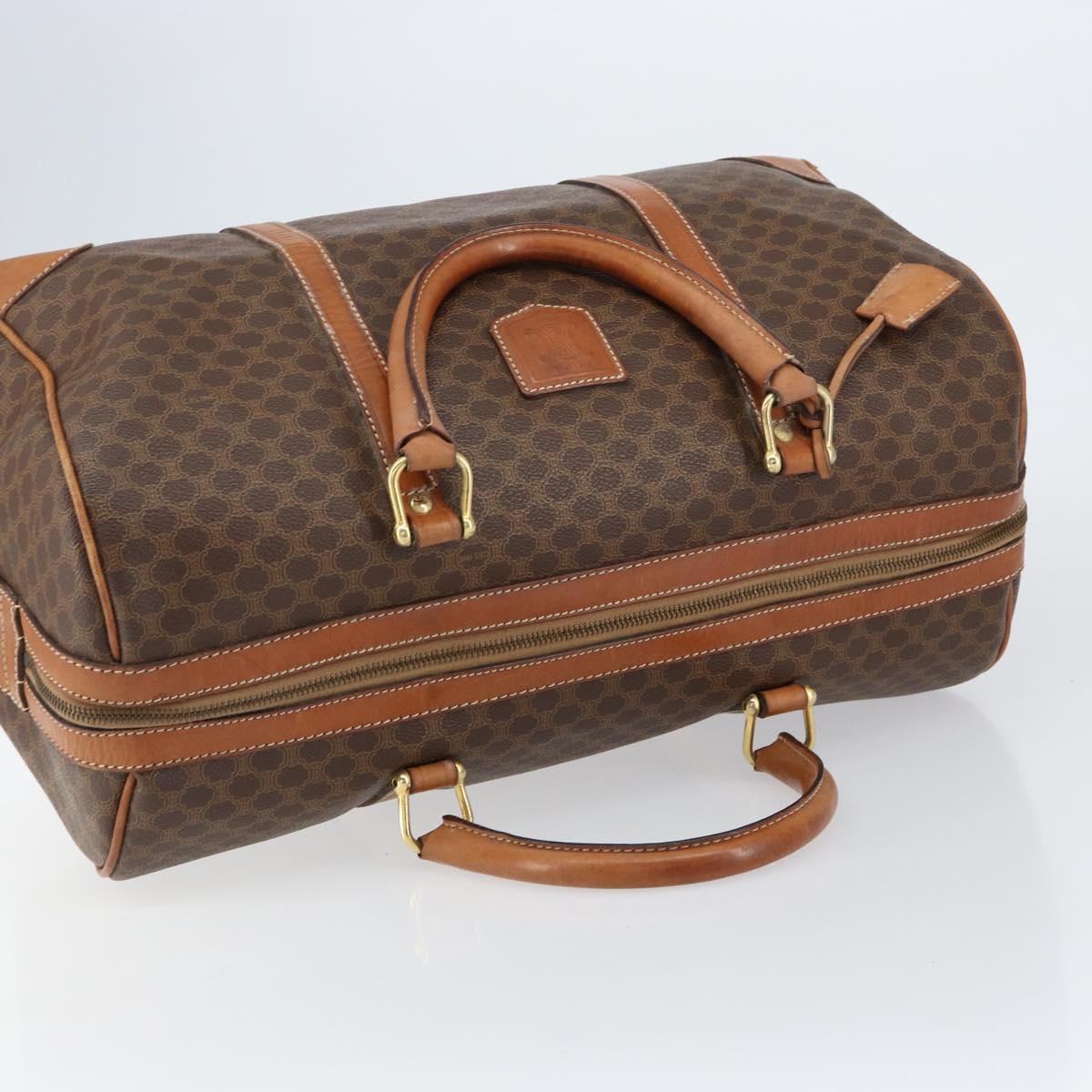 CELINE Macadam Canvas Boston Bag PVC Brown Gold Auth ki6169