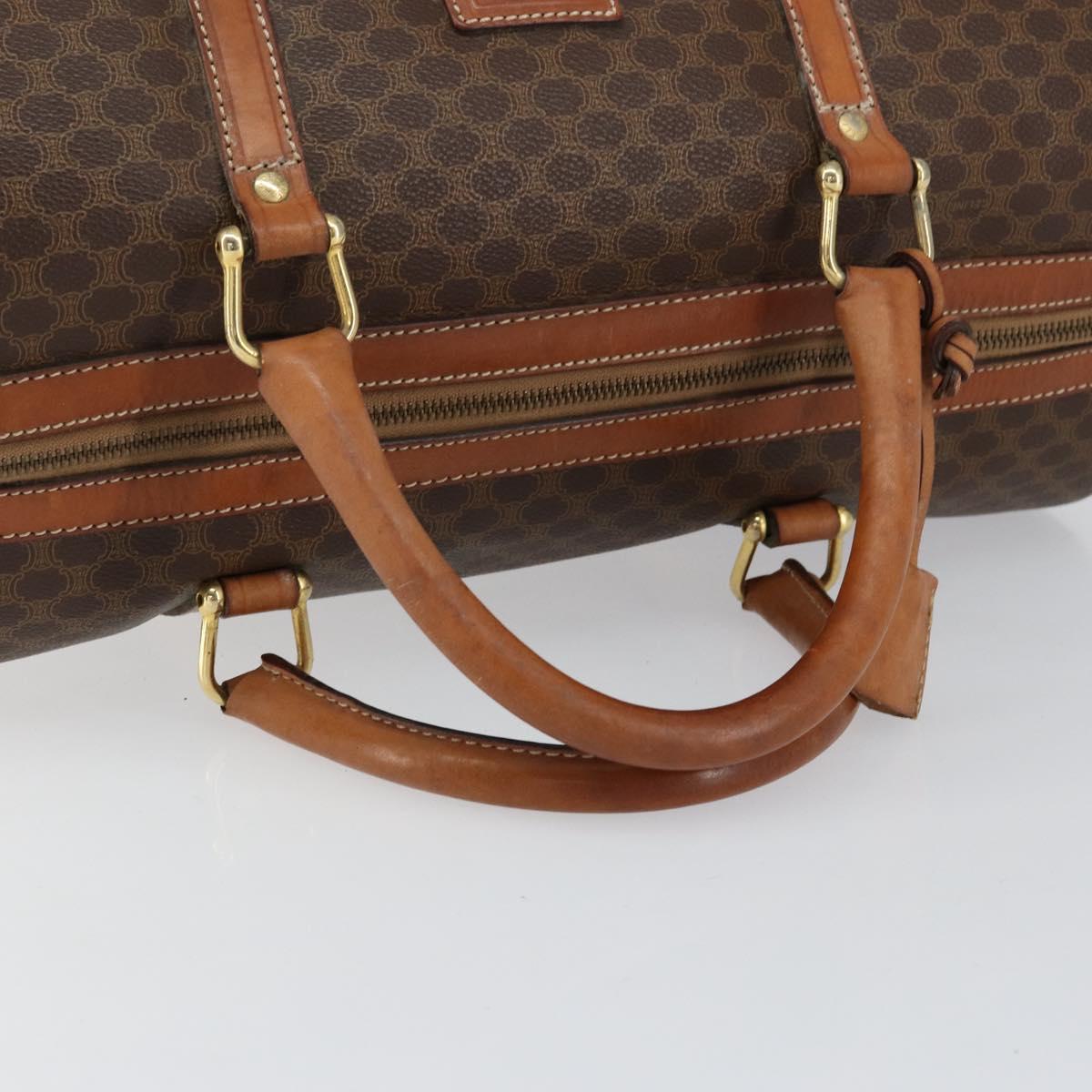 CELINE Macadam Canvas Boston Bag PVC Brown Gold Auth ki6169