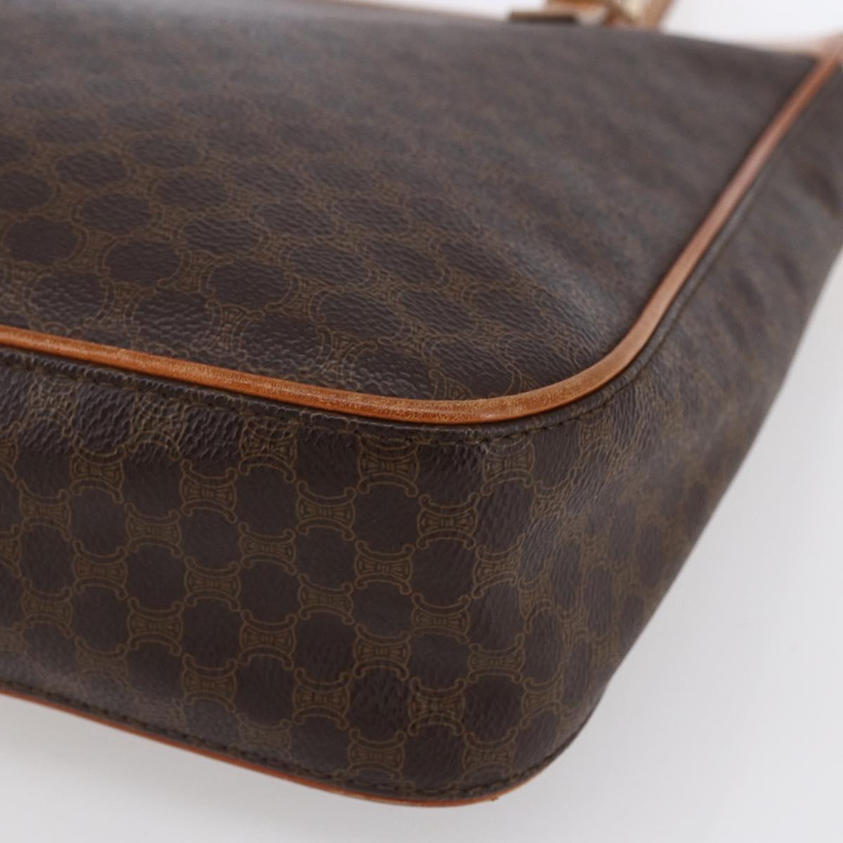 CELINE Macadam Canvas Hand Bag PVC Leather Brown Gold Auth ki6170