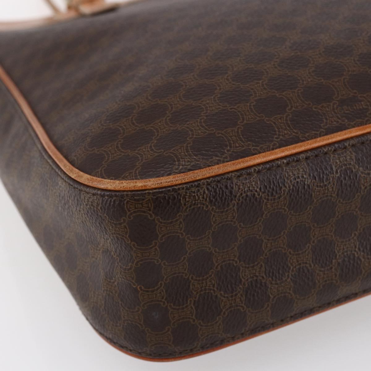 CELINE Macadam Canvas Hand Bag PVC Leather Brown Gold Auth ki6170