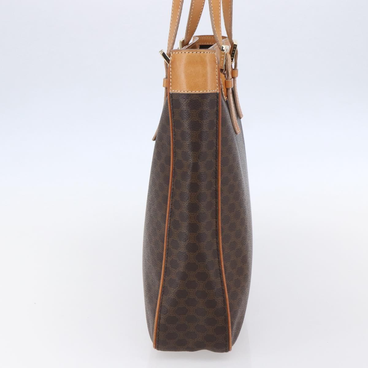 CELINE Macadam Canvas Hand Bag PVC Leather Brown Gold Auth ki6170