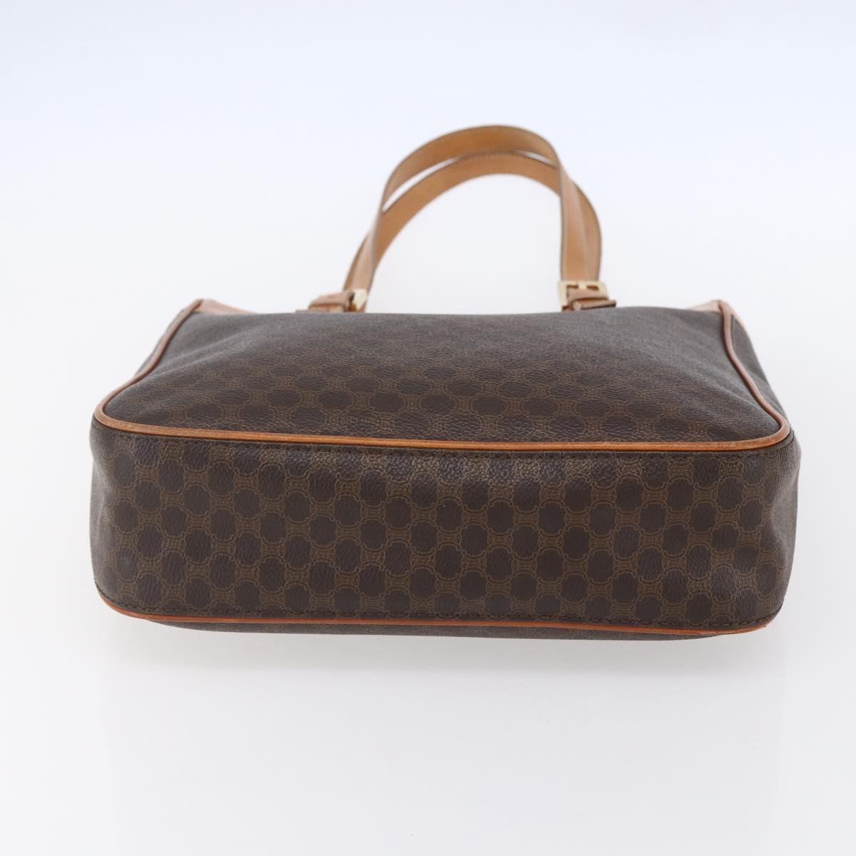 CELINE Macadam Canvas Hand Bag PVC Leather Brown Gold Auth ki6170