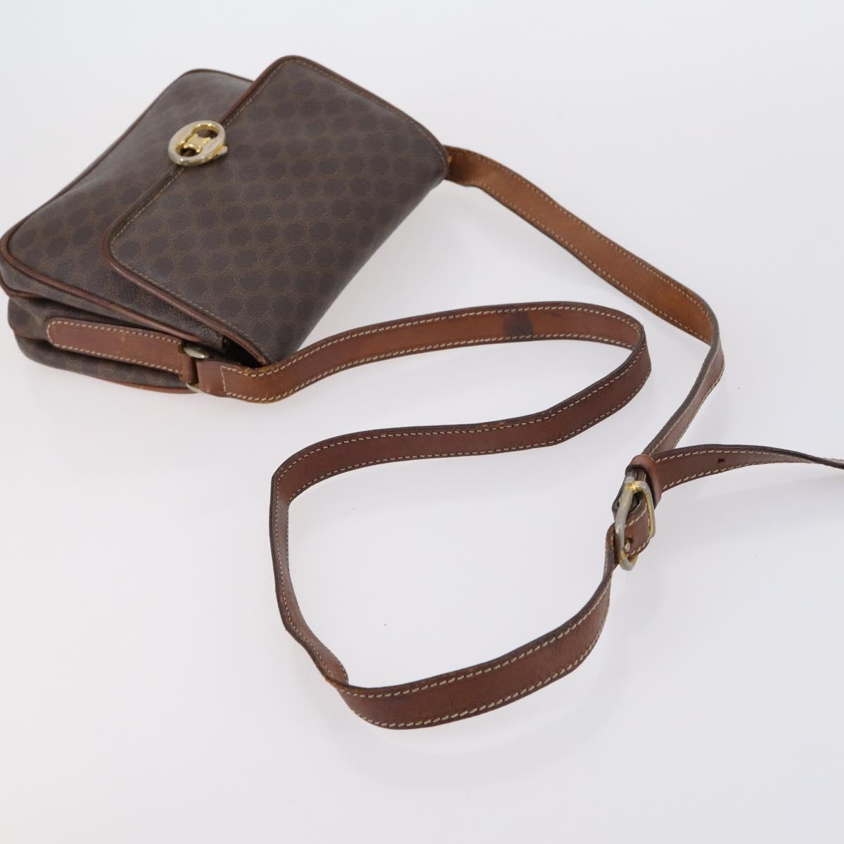 CELINE Macadam Canvas Shoulder Bag PVC Leather 5 Set Brown Beige Auth ki6173