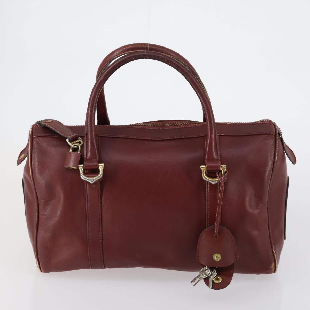 CARTIER Must Line Boston Bag Leather 3 Set Bordeaux Auth ki6175