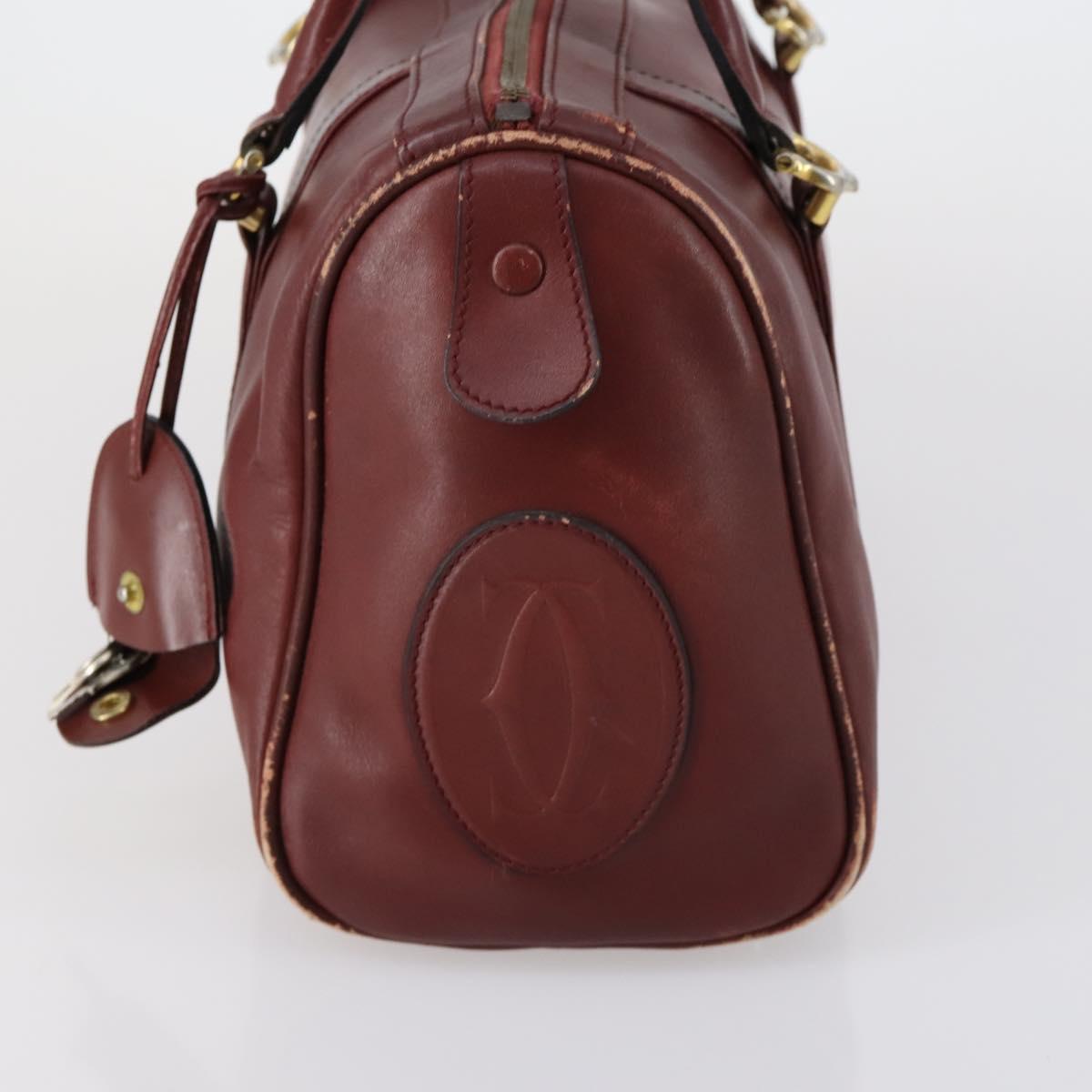 CARTIER Must Line Boston Bag Leather 3 Set Bordeaux Auth ki6175