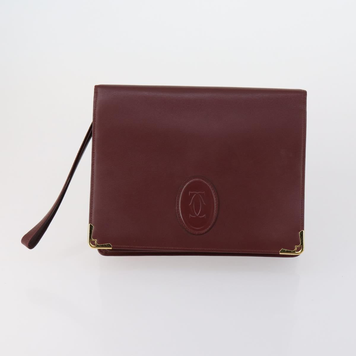 CARTIER Must Line Clutch Bag Leather 3 Set Bordeaux Auth ki6176