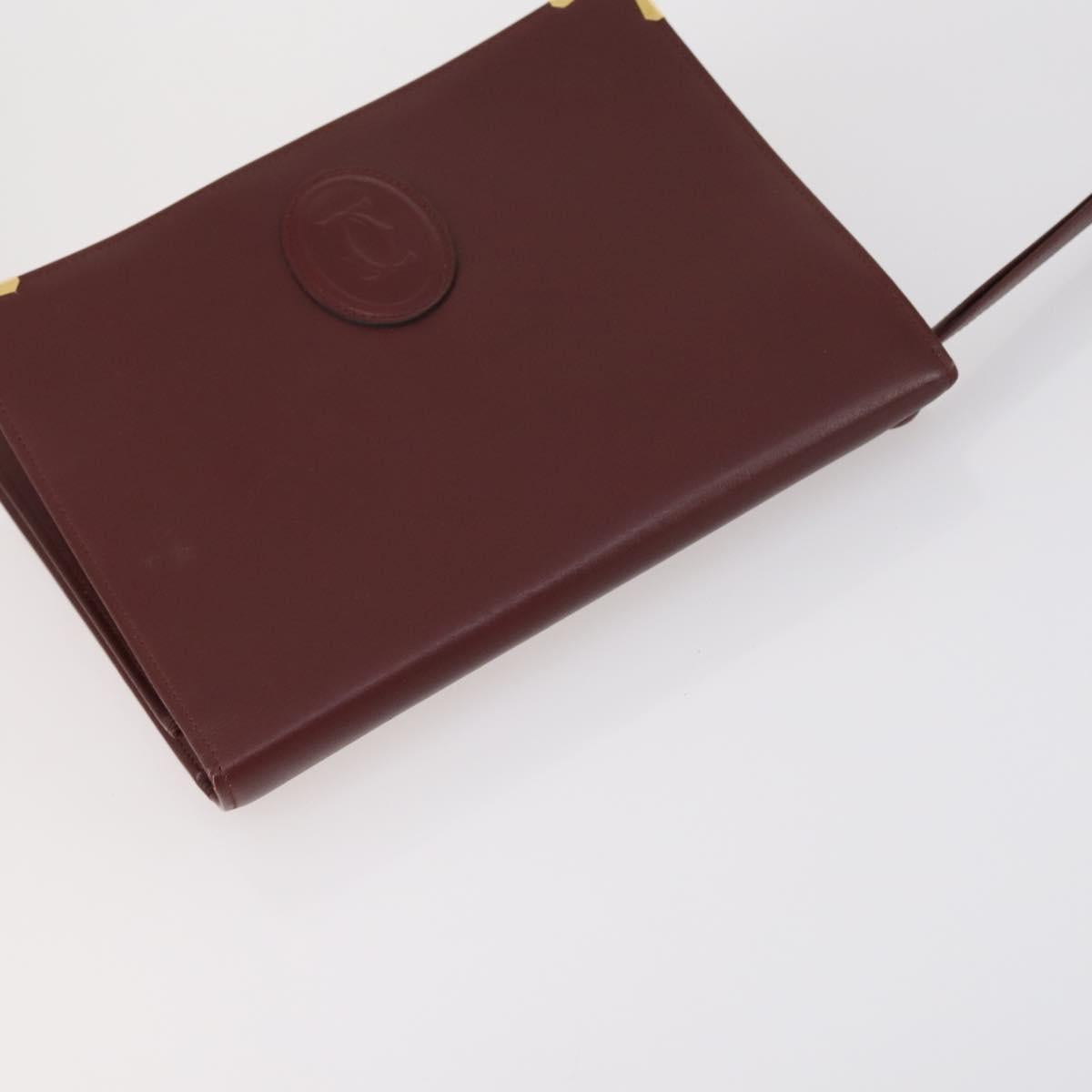 CARTIER Must Line Clutch Bag Leather 3 Set Bordeaux Auth ki6176