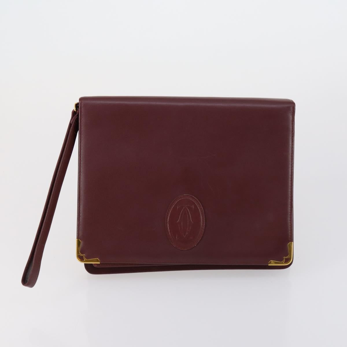 CARTIER Must Line Clutch Bag Leather 3 Set Bordeaux Auth ki6176