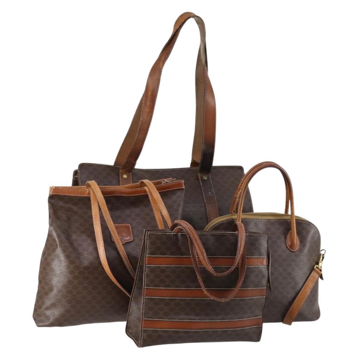 CELINE Macadam Canvas Shoulder Bag PVC 4 Set Beige Brown Auth ki6177