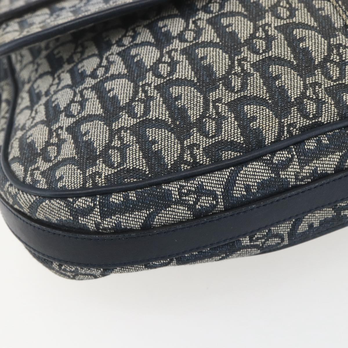 Christian Dior Trotter Canvas Shoulder Bag Navy Silver Auth ki6178