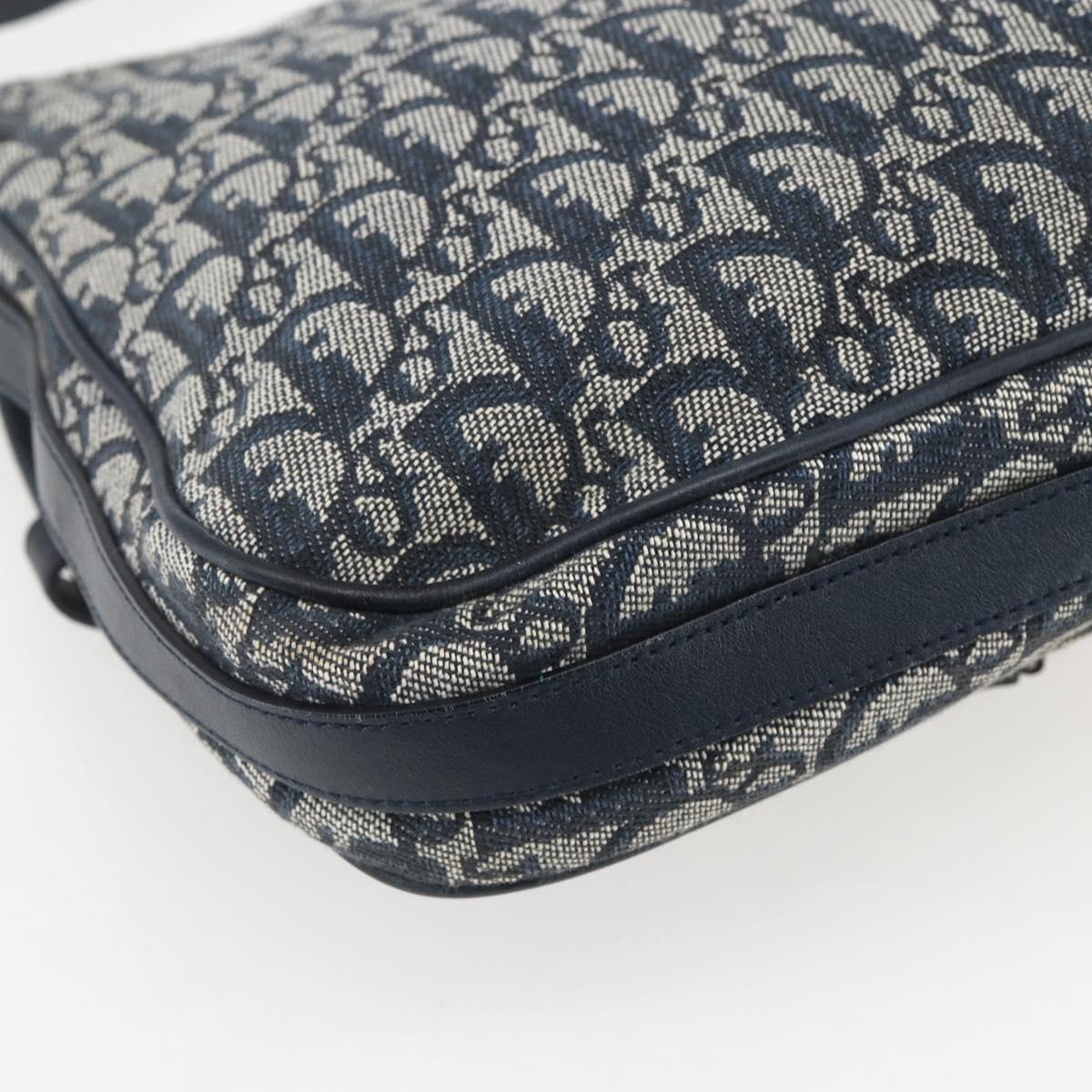 Christian Dior Trotter Canvas Shoulder Bag Navy Silver Auth ki6178