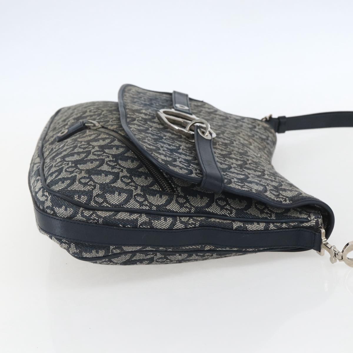 Christian Dior Trotter Canvas Shoulder Bag Navy Silver Auth ki6178