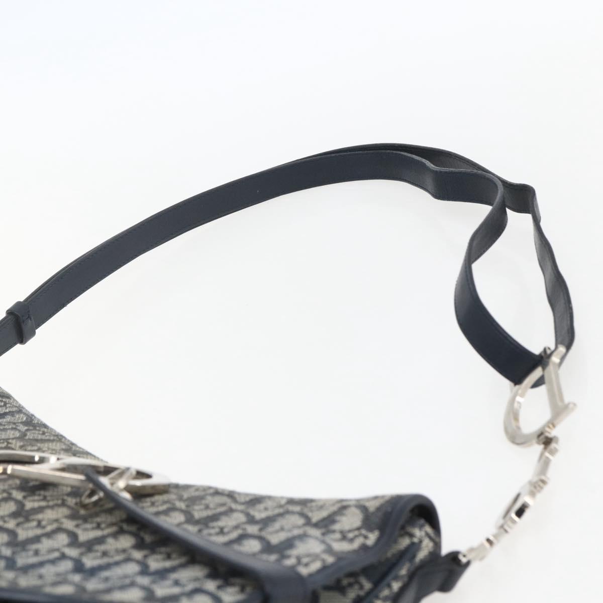 Christian Dior Trotter Canvas Shoulder Bag Navy Silver Auth ki6178