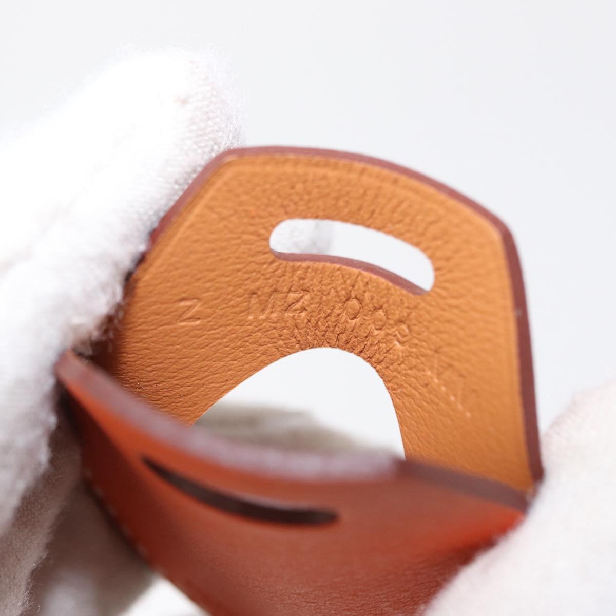 HERMES Airtag Bag Charm Leather Orange Auth ki6180