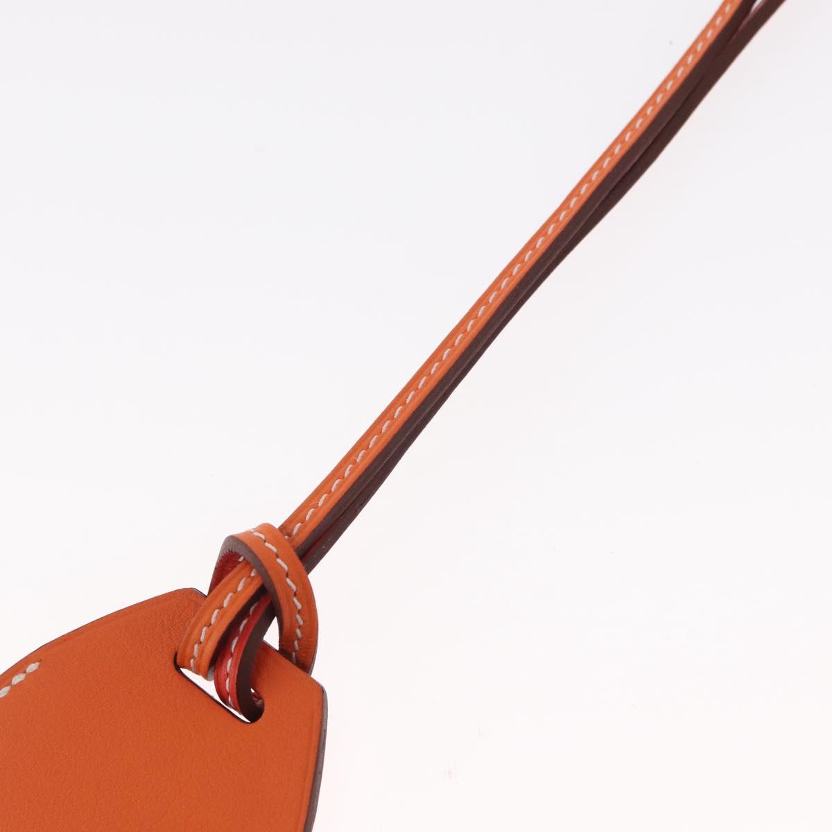 HERMES Airtag Bag Charm Leather Orange Auth ki6180