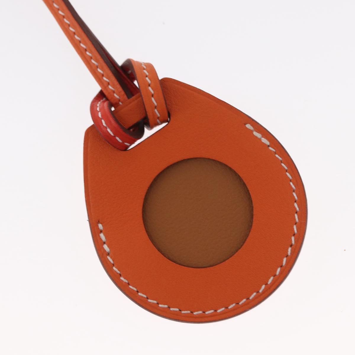 HERMES Airtag Bag Charm Leather Orange Auth ki6180
