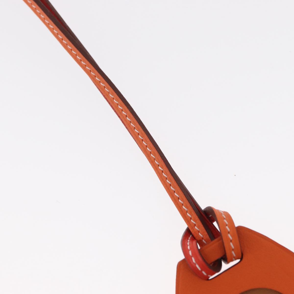HERMES Airtag Bag Charm Leather Orange Auth ki6180