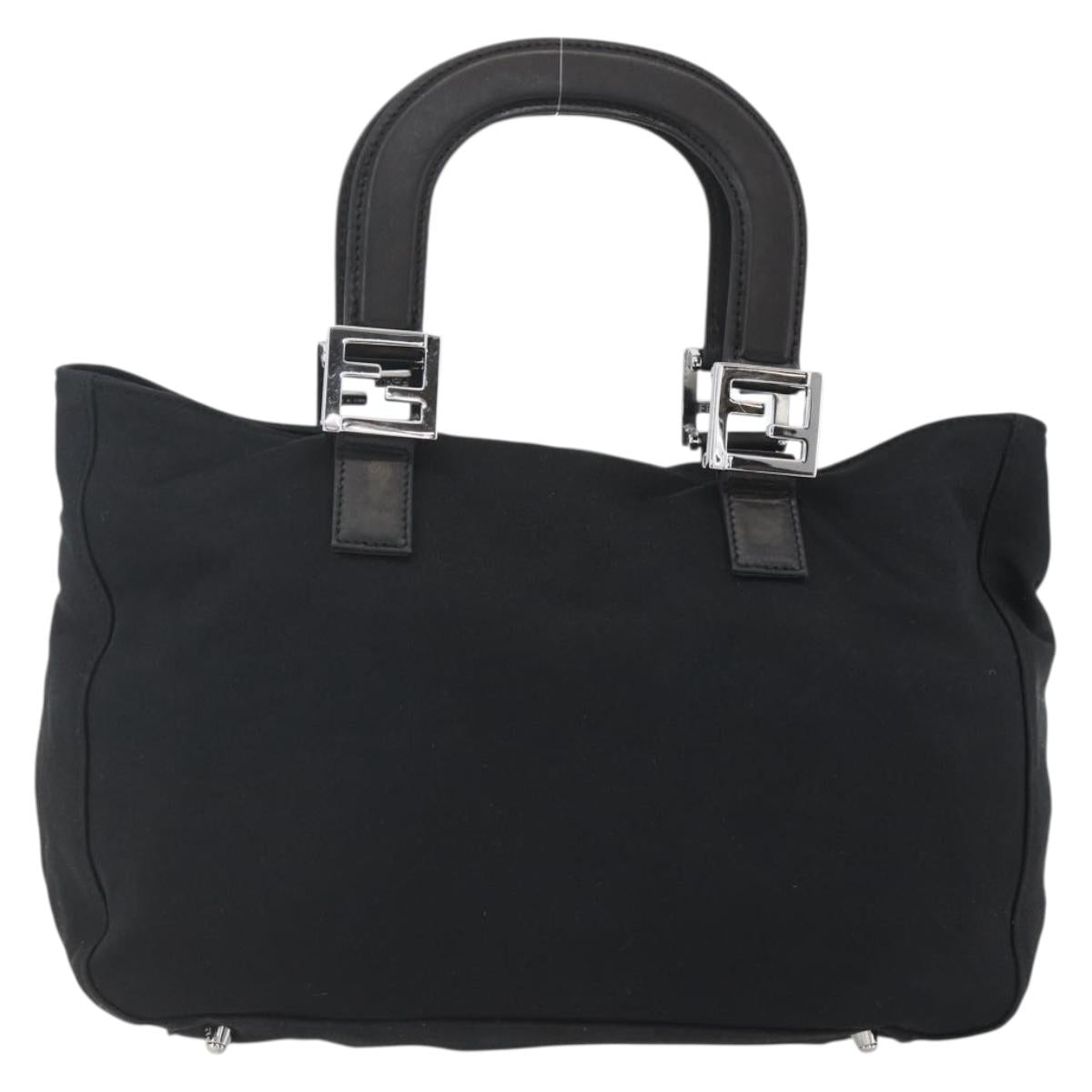 FENDI Hand Bag Nylon Black Silver Auth ki6181