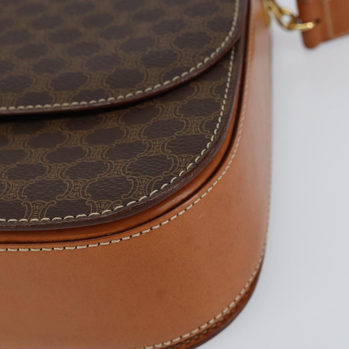 CELINE Macadam Canvas Shoulder Bag PVC Leather Brown Gold Auth ki6185