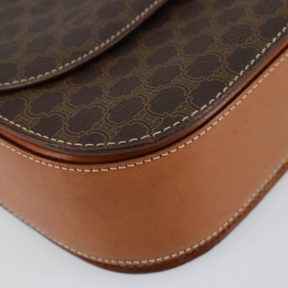 CELINE Macadam Canvas Shoulder Bag PVC Leather Brown Gold Auth ki6185