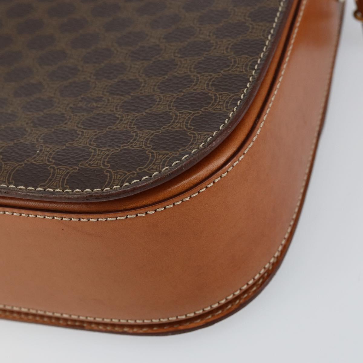 CELINE Macadam Canvas Shoulder Bag PVC Leather Brown Gold Auth ki6185