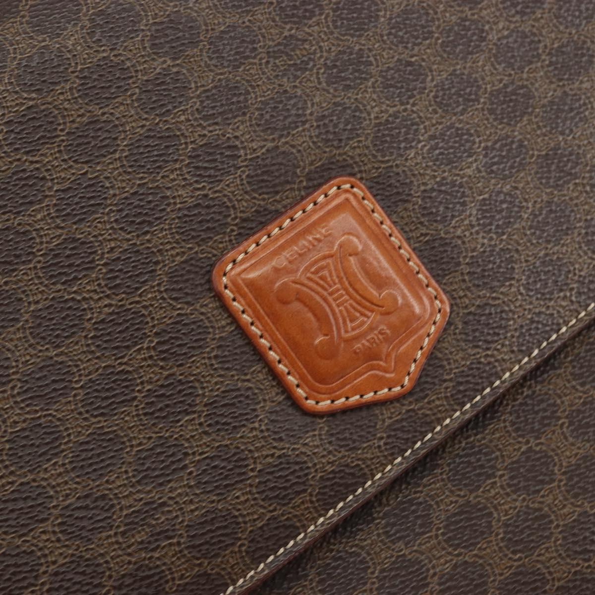 CELINE Macadam Canvas Shoulder Bag PVC Leather Brown Gold Auth ki6185