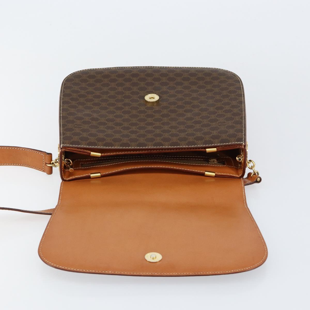 CELINE Macadam Canvas Shoulder Bag PVC Leather Brown Gold Auth ki6185