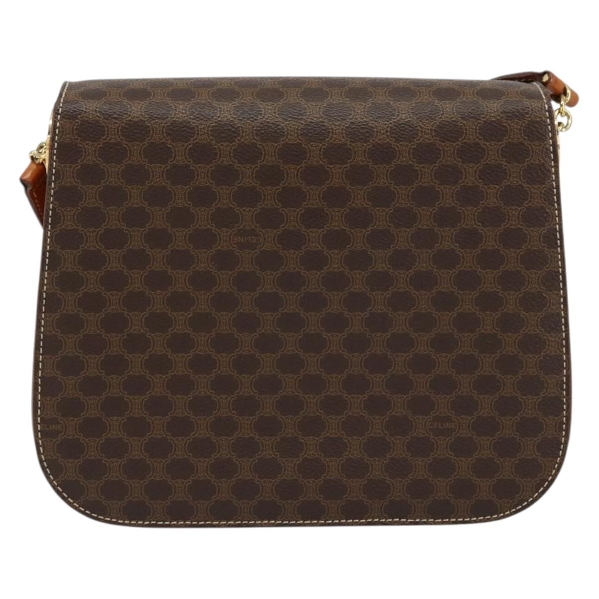 CELINE Macadam Canvas Shoulder Bag PVC Leather Brown Gold Auth ki6185