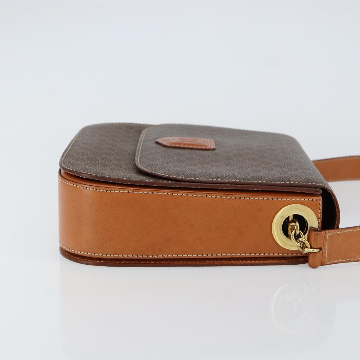 CELINE Macadam Canvas Shoulder Bag PVC Leather Brown Gold Auth ki6185