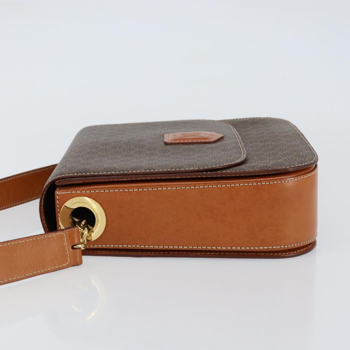 CELINE Macadam Canvas Shoulder Bag PVC Leather Brown Gold Auth ki6185