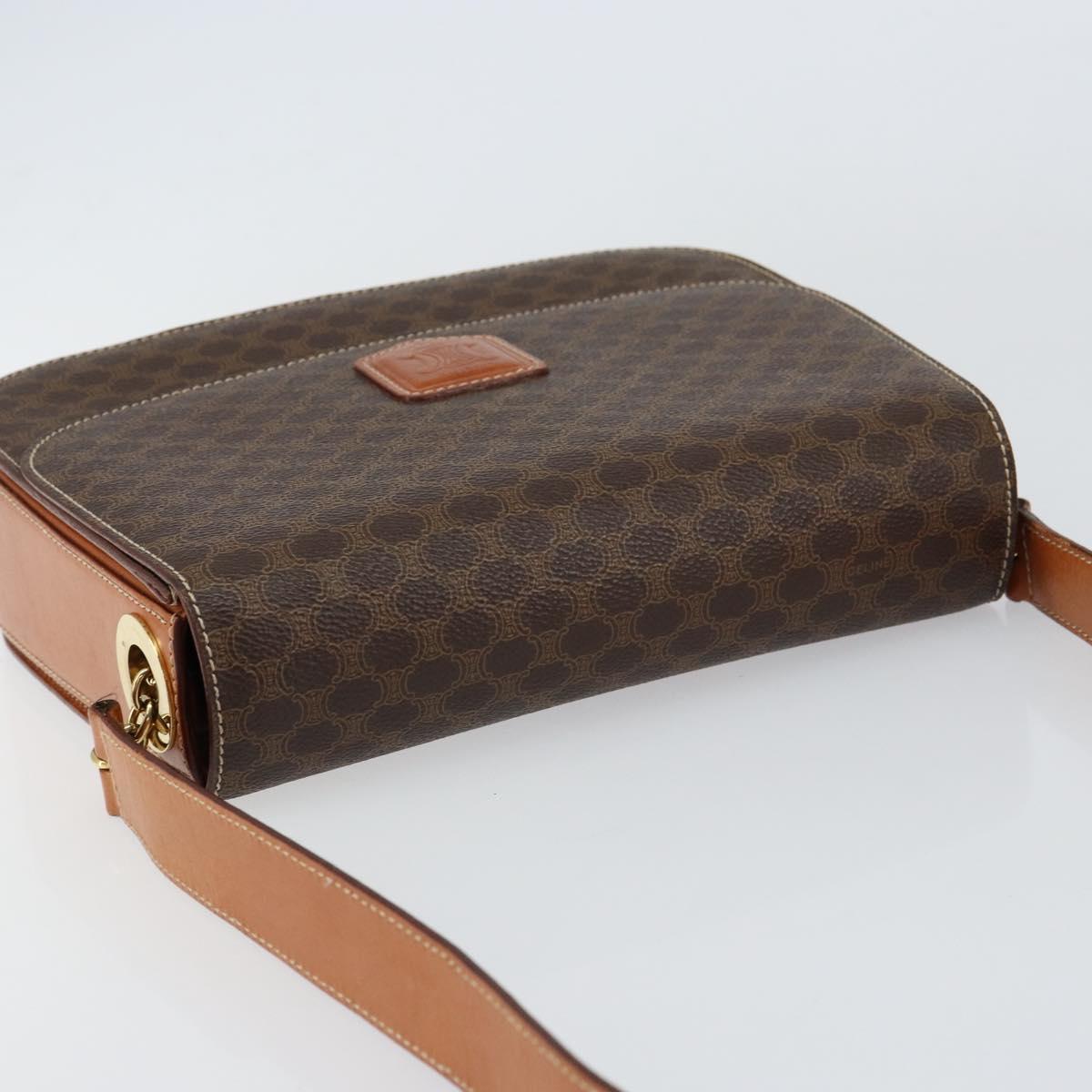CELINE Macadam Canvas Shoulder Bag PVC Leather Brown Gold Auth ki6185