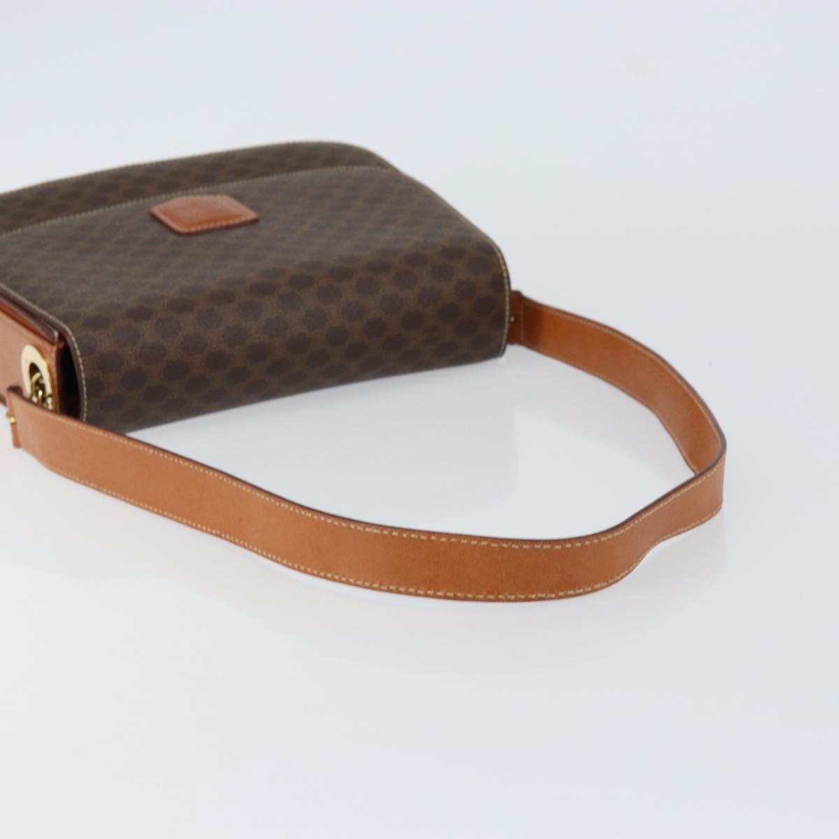 CELINE Macadam Canvas Shoulder Bag PVC Leather Brown Gold Auth ki6185