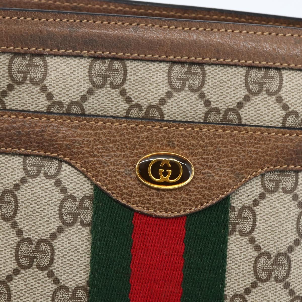 GUCCI GG Supreme Web Sherry Line Bag PVC Beige Gold 904 02 013 Auth ki6187