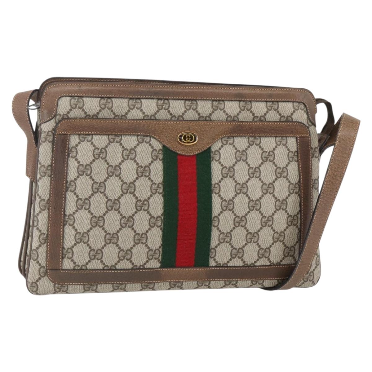 GUCCI GG Supreme Web Sherry Line Bag PVC Beige Gold 904 02 013 Auth ki6187