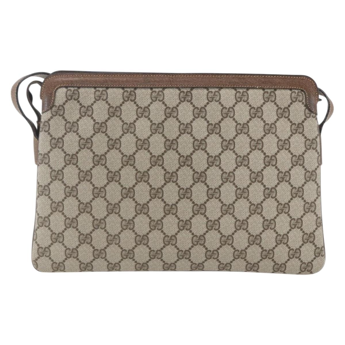 GUCCI GG Supreme Web Sherry Line Bag PVC Beige Gold 904 02 013 Auth ki6187