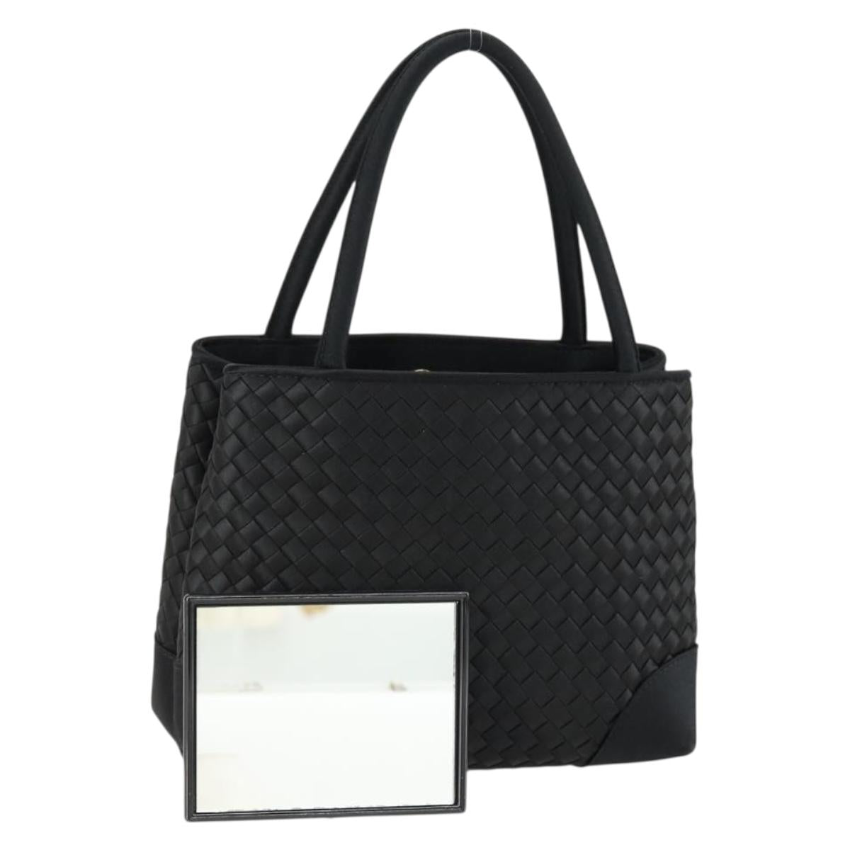 BOTTEGA VENETA INTRECCIATO Hand Bag Satin Black Gold Auth ki6189