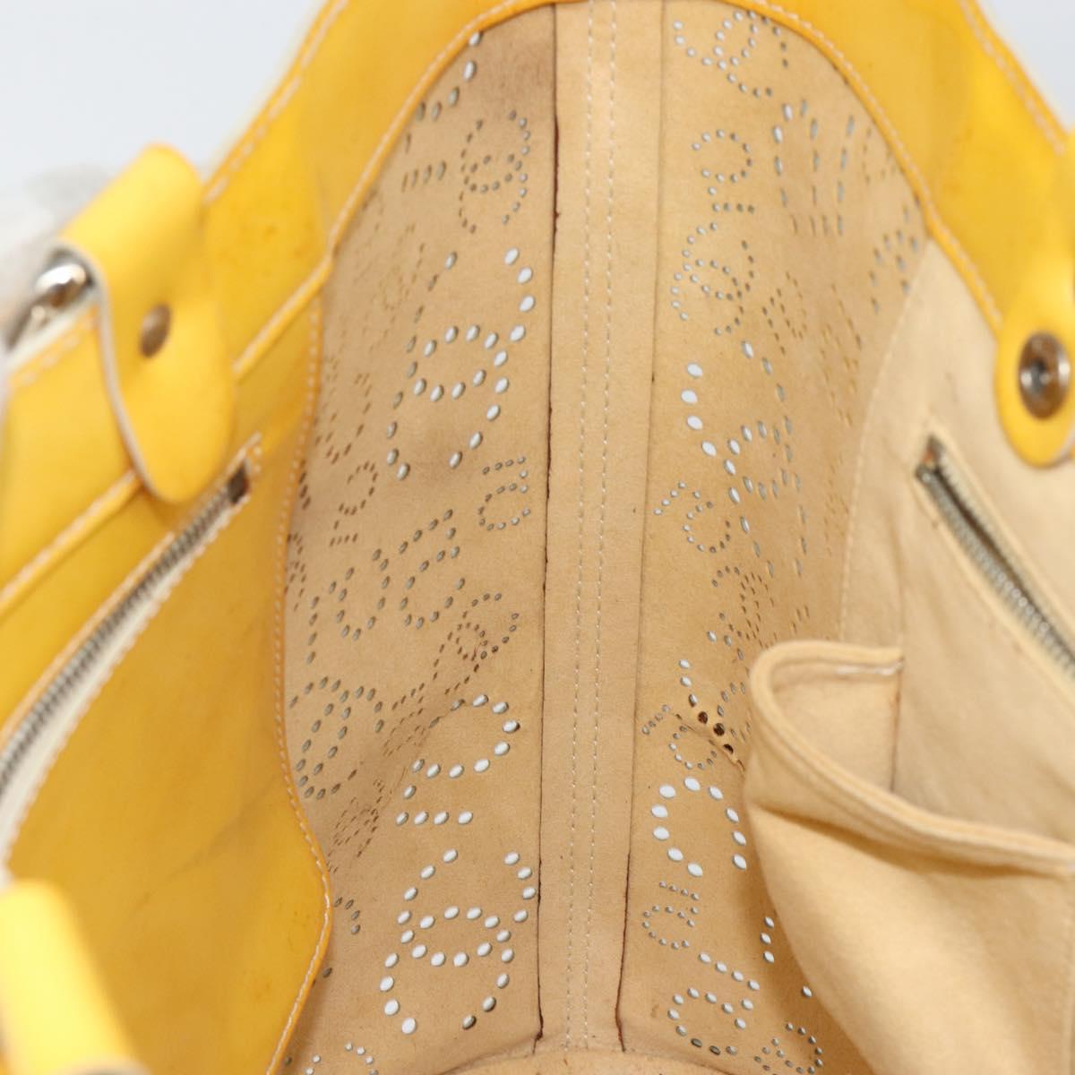 CHANEL No.5 Punching Hand Bag Patent leather Yellow Silver CC Auth ki6193