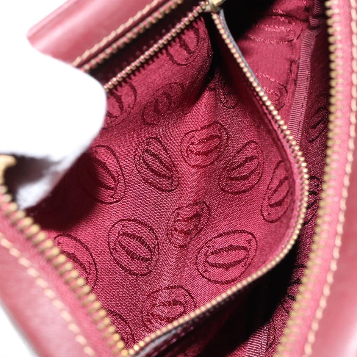 CARTIER Must Line Shoulder Bag Leather Bordeaux Gold Auth ki6196