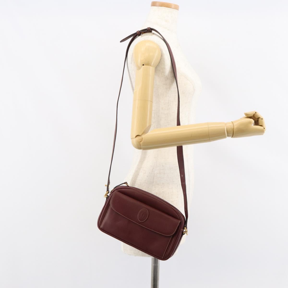CARTIER Must Line Shoulder Bag Leather Bordeaux Gold Auth ki6196