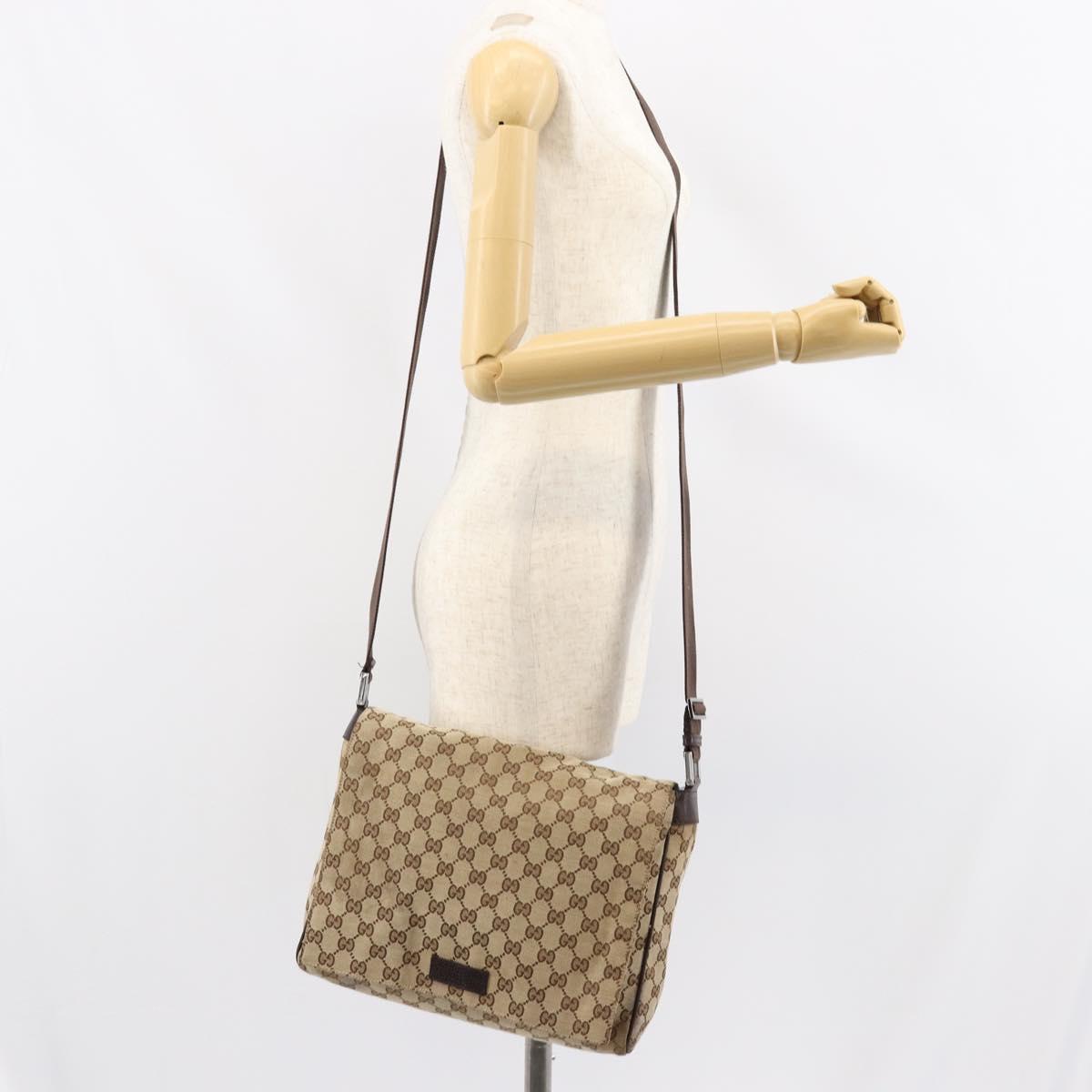 GUCCI GG Canvas Shoulder Bag Beige Silver 146236 Auth ki6202